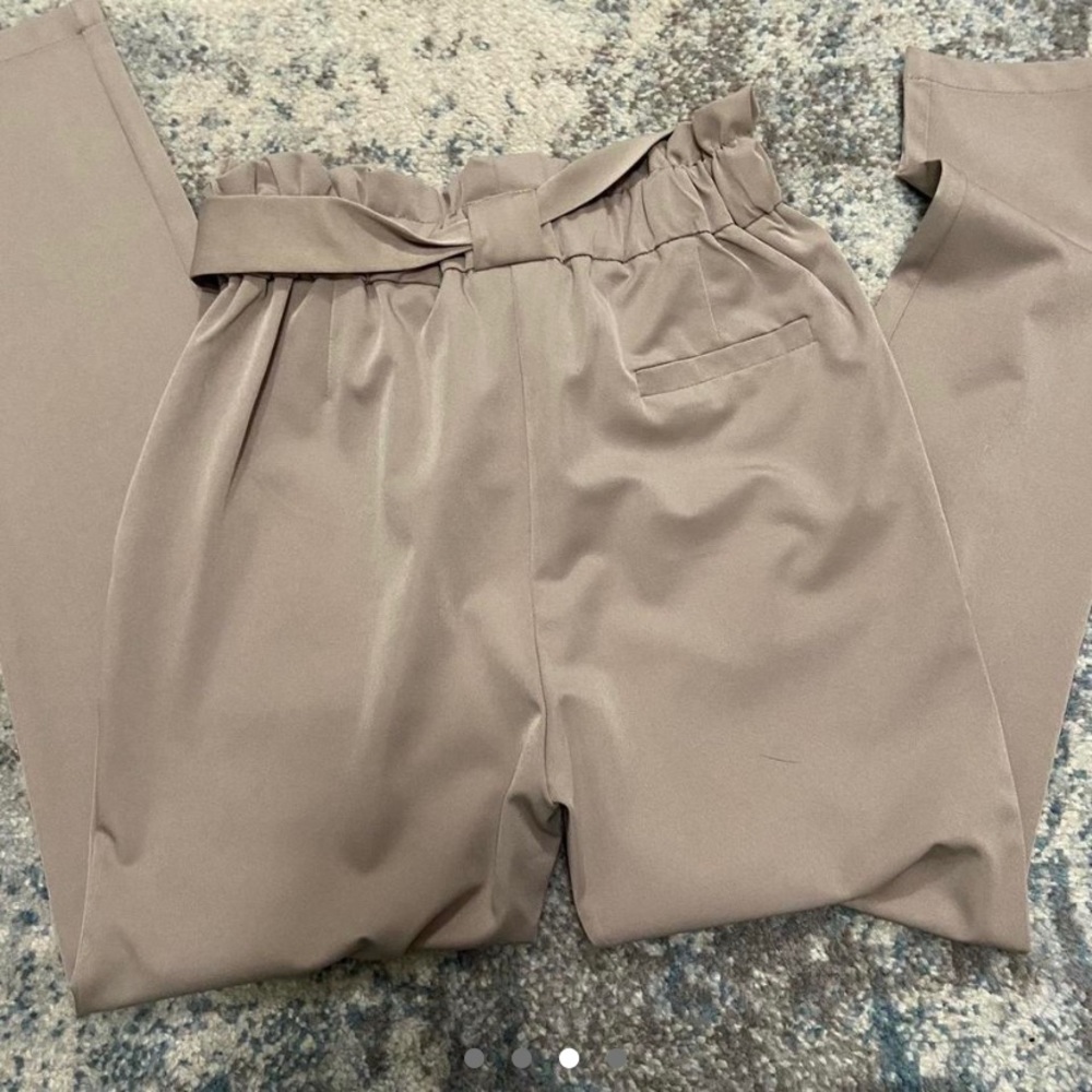 Taupe paper bag pants